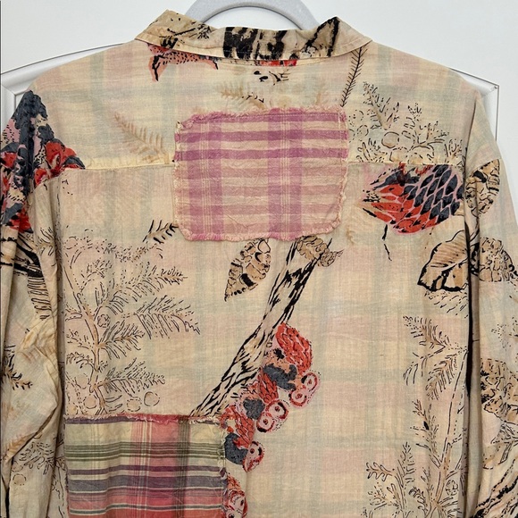 A Rare Bird Patchwork Button-Up Shirt with button cuffs high/low and patches - Picture 9 of 9